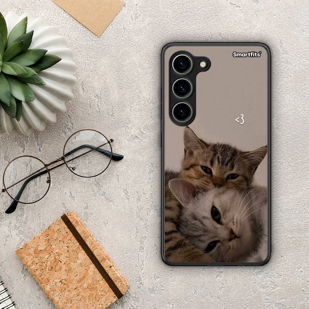 Θήκη Samsung Galaxy S23 Cats In Love από τη Smartfits με σχέδιο στο πίσω μέρος και μαύρο περίβλημα | Samsung Galaxy S23 Cats In Love Case with Colorful Back and Black Bezels