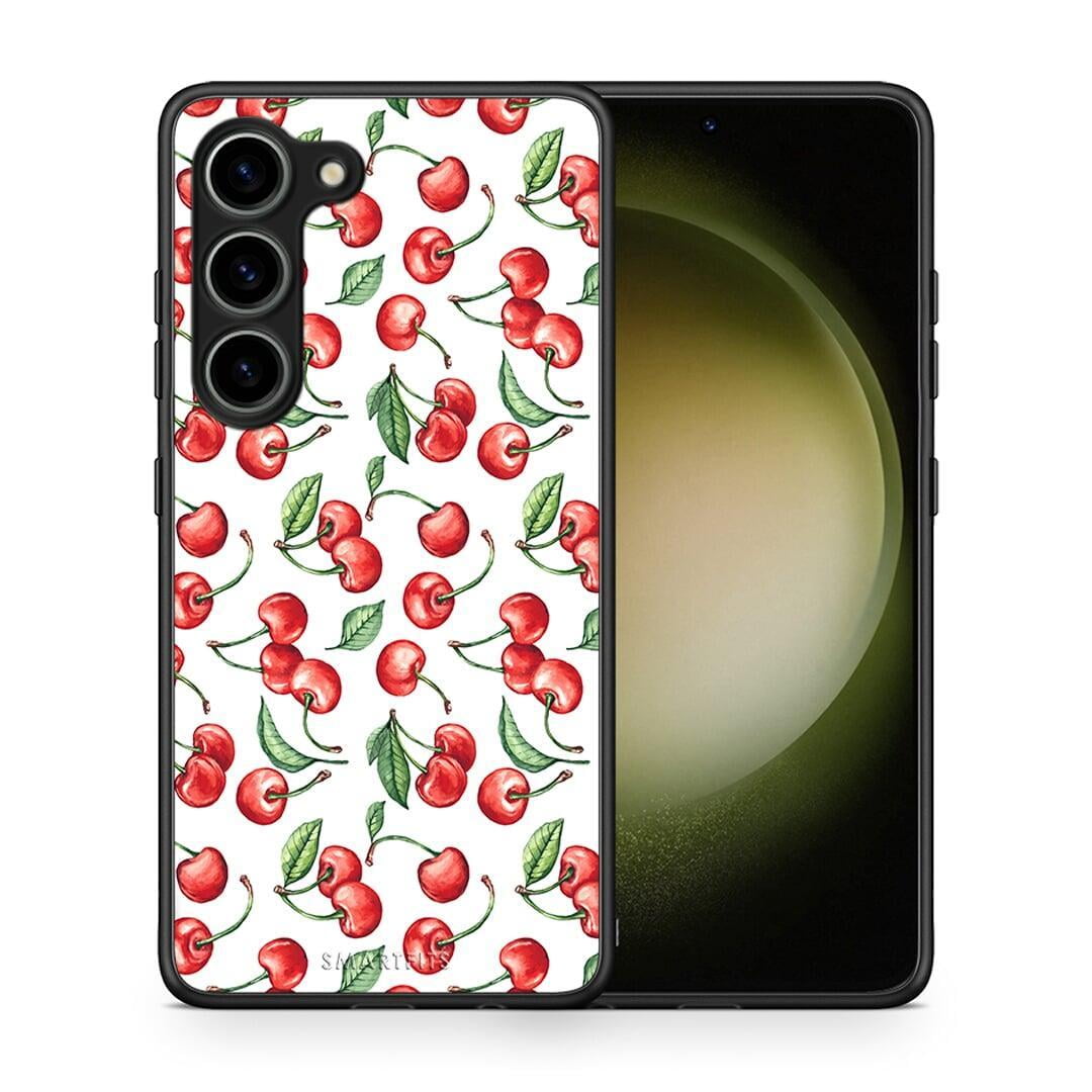 Θήκη Samsung Galaxy S23 Cherry Summer από τη Smartfits με σχέδιο στο πίσω μέρος και μαύρο περίβλημα | Samsung Galaxy S23 Cherry Summer Case with Colorful Back and Black Bezels