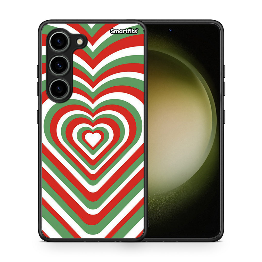 Θήκη Samsung Galaxy S23 Christmas Hearts από τη Smartfits με σχέδιο στο πίσω μέρος και μαύρο περίβλημα | Samsung Galaxy S23 Christmas Hearts Case with Colorful Back and Black Bezels