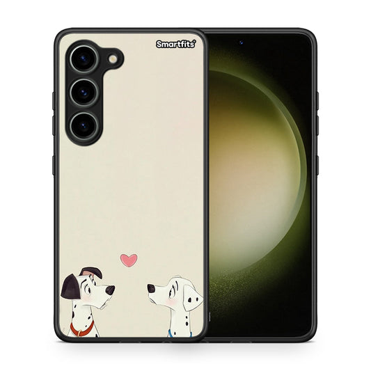 Θήκη Samsung Galaxy S23 Dalmatians Love από τη Smartfits με σχέδιο στο πίσω μέρος και μαύρο περίβλημα | Samsung Galaxy S23 Dalmatians Love Case with Colorful Back and Black Bezels