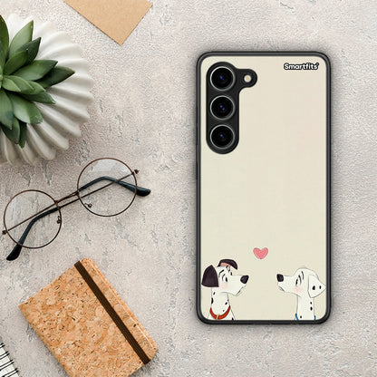 Θήκη Samsung Galaxy S23 Dalmatians Love από τη Smartfits με σχέδιο στο πίσω μέρος και μαύρο περίβλημα | Samsung Galaxy S23 Dalmatians Love Case with Colorful Back and Black Bezels