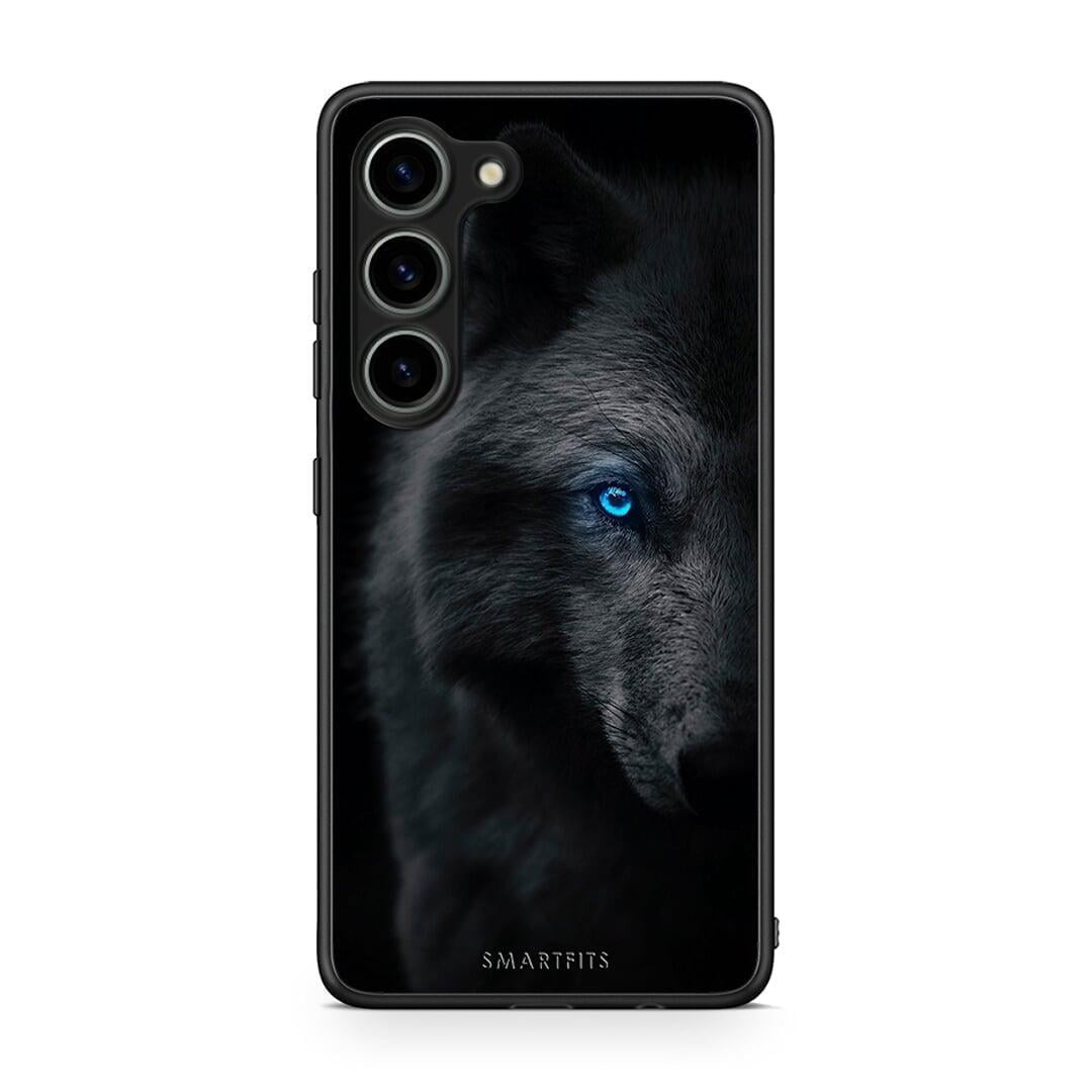 Θήκη Samsung Galaxy S23 Dark Wolf από τη Smartfits με σχέδιο στο πίσω μέρος και μαύρο περίβλημα | Samsung Galaxy S23 Dark Wolf Case with Colorful Back and Black Bezels