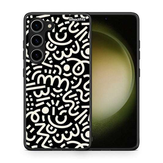 Θήκη Samsung Galaxy S23 Doodle Art από τη Smartfits με σχέδιο στο πίσω μέρος και μαύρο περίβλημα | Samsung Galaxy S23 Doodle Art Case with Colorful Back and Black Bezels