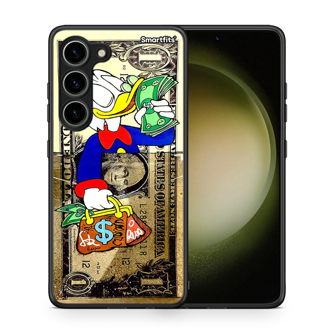 Θήκη Samsung Galaxy S23 Duck Money από τη Smartfits με σχέδιο στο πίσω μέρος και μαύρο περίβλημα | Samsung Galaxy S23 Duck Money Case with Colorful Back and Black Bezels