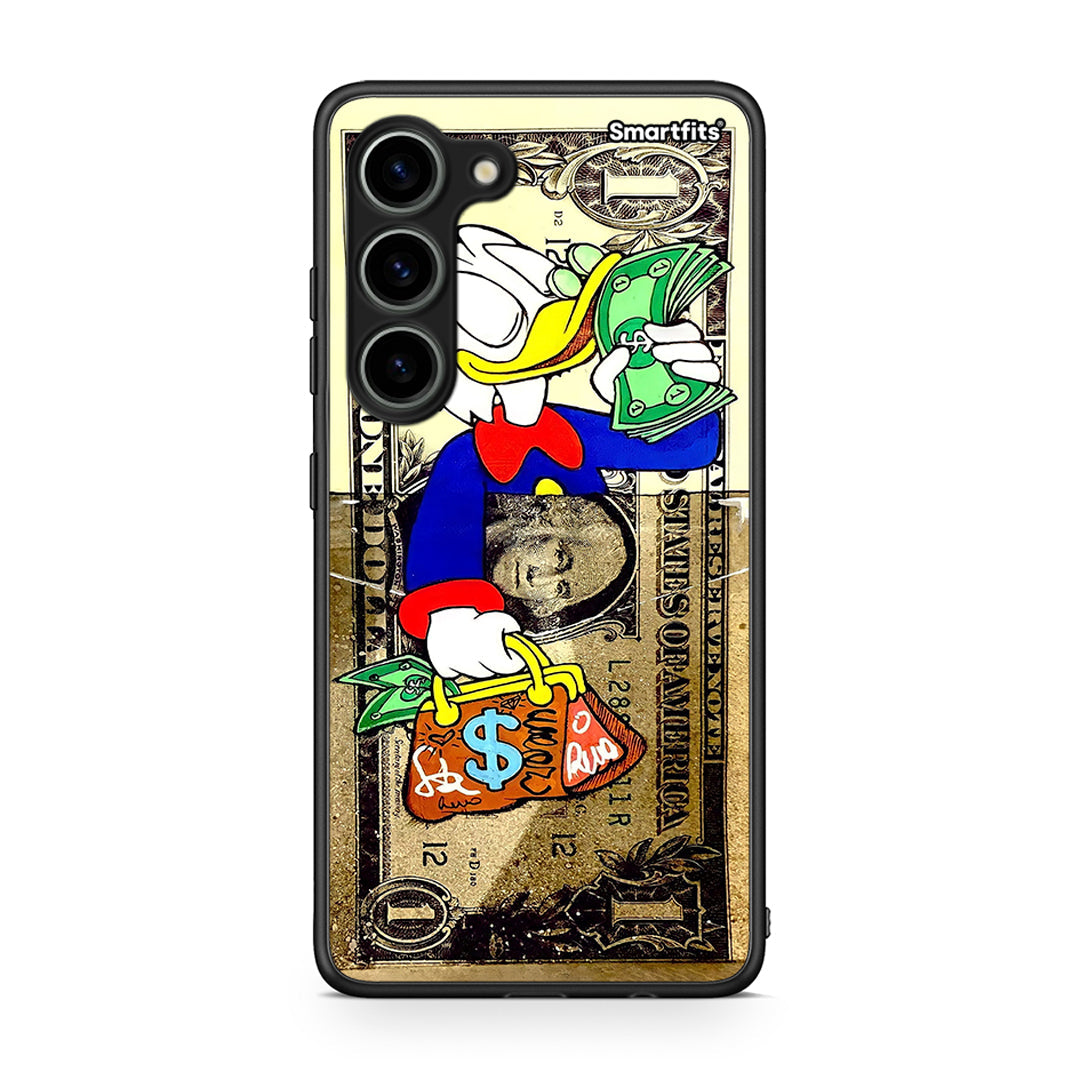 Θήκη Samsung Galaxy S23 Duck Money από τη Smartfits με σχέδιο στο πίσω μέρος και μαύρο περίβλημα | Samsung Galaxy S23 Duck Money Case with Colorful Back and Black Bezels