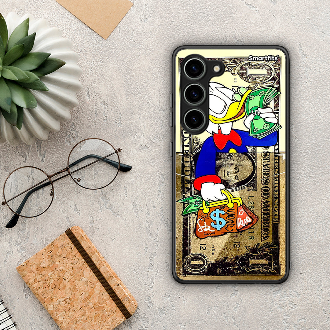 Θήκη Samsung Galaxy S23 Duck Money από τη Smartfits με σχέδιο στο πίσω μέρος και μαύρο περίβλημα | Samsung Galaxy S23 Duck Money Case with Colorful Back and Black Bezels
