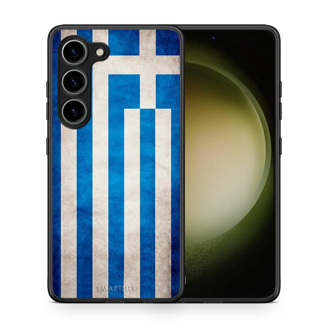 Θήκη Samsung Galaxy S23 Flag Greek από τη Smartfits με σχέδιο στο πίσω μέρος και μαύρο περίβλημα | Samsung Galaxy S23 Flag Greek Case with Colorful Back and Black Bezels