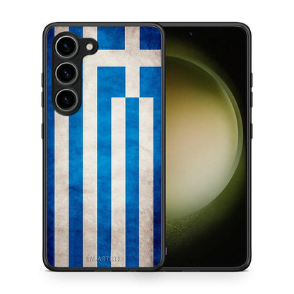 Θήκη Samsung Galaxy S23 Flag Greek από τη Smartfits με σχέδιο στο πίσω μέρος και μαύρο περίβλημα | Samsung Galaxy S23 Flag Greek Case with Colorful Back and Black Bezels