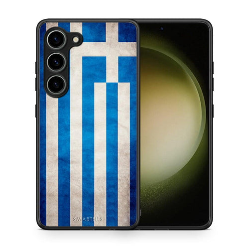 Θήκη Samsung Galaxy S23 Flag Greek από τη Smartfits με σχέδιο στο πίσω μέρος και μαύρο περίβλημα | Samsung Galaxy S23 Flag Greek Case with Colorful Back and Black Bezels