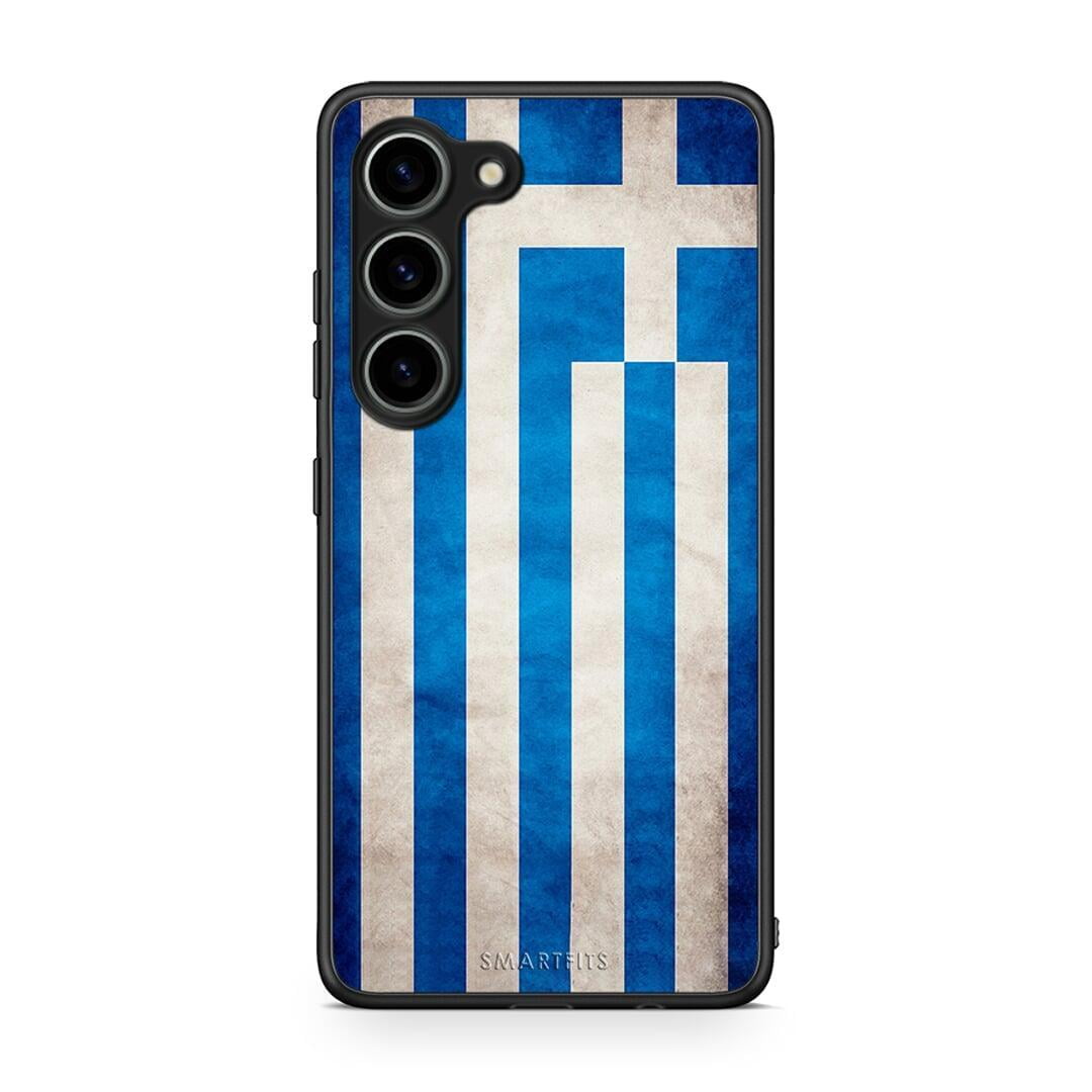 Θήκη Samsung Galaxy S23 Flag Greek από τη Smartfits με σχέδιο στο πίσω μέρος και μαύρο περίβλημα | Samsung Galaxy S23 Flag Greek Case with Colorful Back and Black Bezels