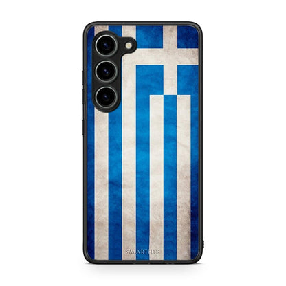 Θήκη Samsung Galaxy S23 Flag Greek από τη Smartfits με σχέδιο στο πίσω μέρος και μαύρο περίβλημα | Samsung Galaxy S23 Flag Greek Case with Colorful Back and Black Bezels