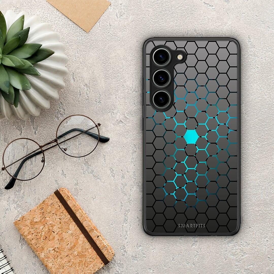 Θήκη Samsung Galaxy S23 Geometric Hexagonal από τη Smartfits με σχέδιο στο πίσω μέρος και μαύρο περίβλημα | Samsung Galaxy S23 Geometric Hexagonal Case with Colorful Back and Black Bezels