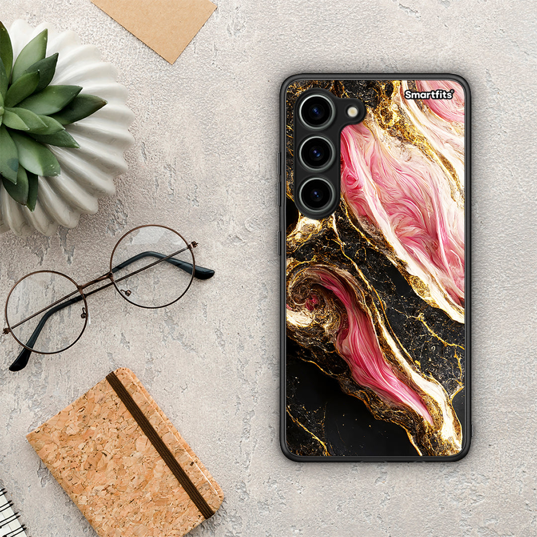 Θήκη Samsung Galaxy S23 Glamorous Pink Marble από τη Smartfits με σχέδιο στο πίσω μέρος και μαύρο περίβλημα | Samsung Galaxy S23 Glamorous Pink Marble Case with Colorful Back and Black Bezels