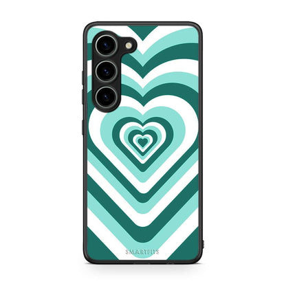 Θήκη Samsung Galaxy S23 Green Hearts από τη Smartfits με σχέδιο στο πίσω μέρος και μαύρο περίβλημα | Samsung Galaxy S23 Green Hearts Case with Colorful Back and Black Bezels