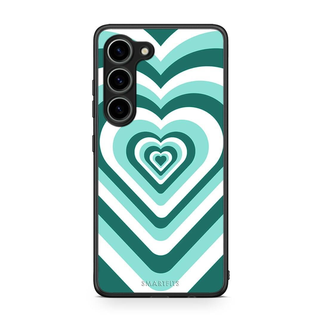 Θήκη Samsung Galaxy S23 Green Hearts από τη Smartfits με σχέδιο στο πίσω μέρος και μαύρο περίβλημα | Samsung Galaxy S23 Green Hearts Case with Colorful Back and Black Bezels