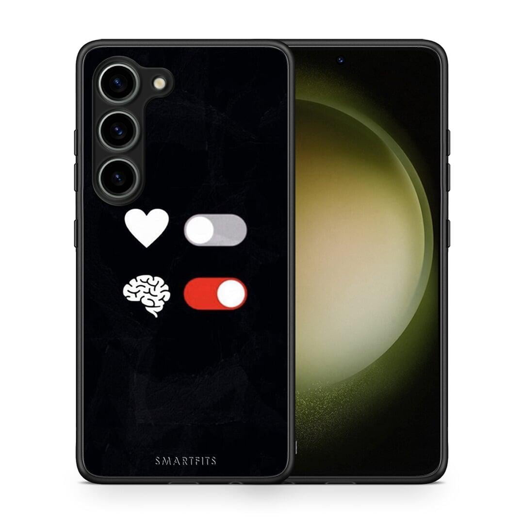 Θήκη Samsung Galaxy S23 Heart Vs Brain από τη Smartfits με σχέδιο στο πίσω μέρος και μαύρο περίβλημα | Samsung Galaxy S23 Heart Vs Brain Case with Colorful Back and Black Bezels