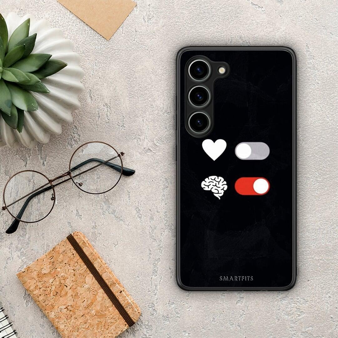 Θήκη Samsung Galaxy S23 Heart Vs Brain από τη Smartfits με σχέδιο στο πίσω μέρος και μαύρο περίβλημα | Samsung Galaxy S23 Heart Vs Brain Case with Colorful Back and Black Bezels