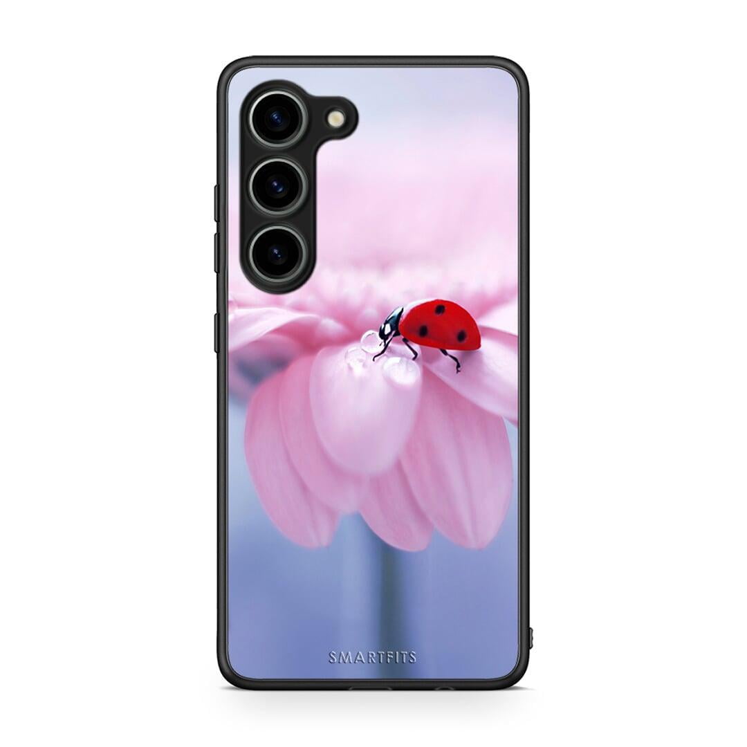 Θήκη Samsung Galaxy S23 Ladybug Flower από τη Smartfits με σχέδιο στο πίσω μέρος και μαύρο περίβλημα | Samsung Galaxy S23 Ladybug Flower Case with Colorful Back and Black Bezels