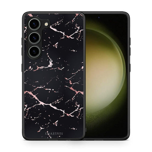 Θήκη Samsung Galaxy S23 Marble Black Rosegold από τη Smartfits με σχέδιο στο πίσω μέρος και μαύρο περίβλημα | Samsung Galaxy S23 Marble Black Rosegold Case with Colorful Back and Black Bezels