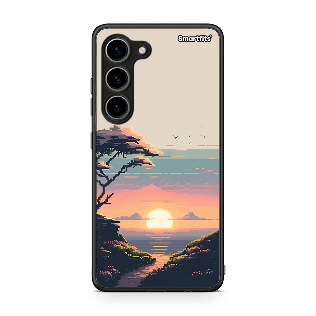 Θήκη Samsung Galaxy S23 Pixel Sunset από τη Smartfits με σχέδιο στο πίσω μέρος και μαύρο περίβλημα | Samsung Galaxy S23 Pixel Sunset Case with Colorful Back and Black Bezels