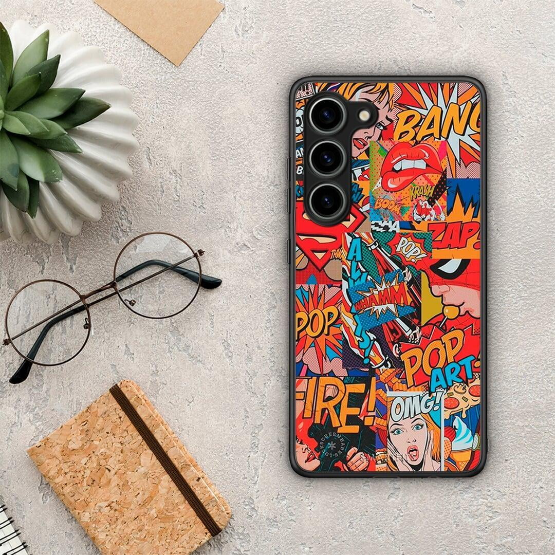 Θήκη Samsung Galaxy S23 PopArt OMG από τη Smartfits με σχέδιο στο πίσω μέρος και μαύρο περίβλημα | Samsung Galaxy S23 PopArt OMG Case with Colorful Back and Black Bezels