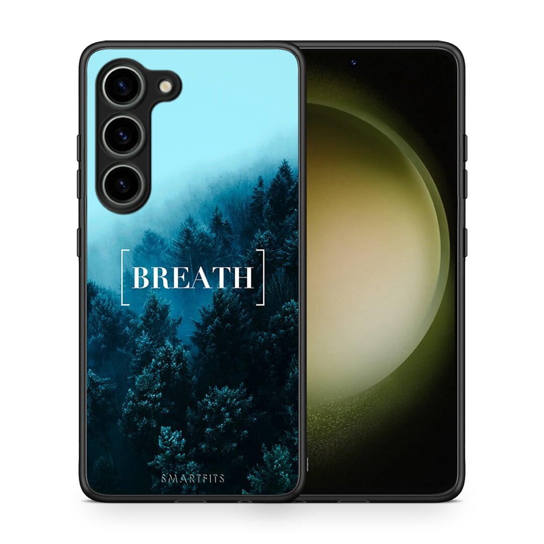 Θήκη Samsung Galaxy S23 Quote Breath από τη Smartfits με σχέδιο στο πίσω μέρος και μαύρο περίβλημα | Samsung Galaxy S23 Quote Breath Case with Colorful Back and Black Bezels