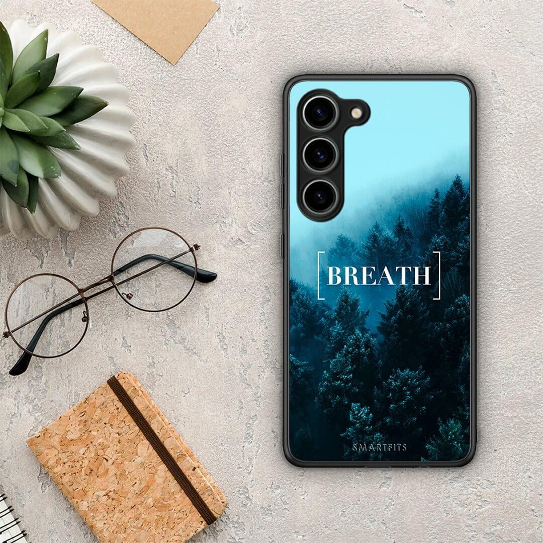 Θήκη Samsung Galaxy S23 Quote Breath από τη Smartfits με σχέδιο στο πίσω μέρος και μαύρο περίβλημα | Samsung Galaxy S23 Quote Breath Case with Colorful Back and Black Bezels