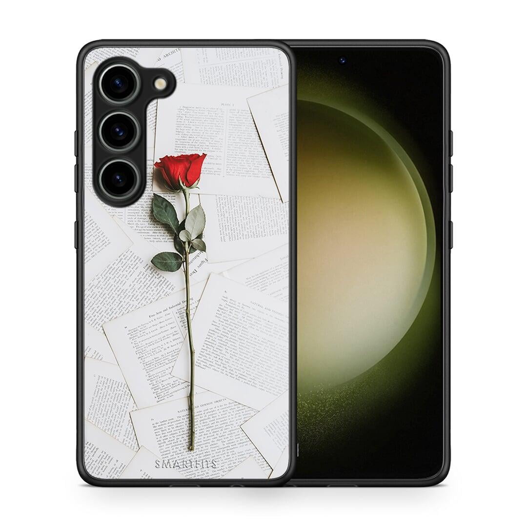 Θήκη Samsung Galaxy S23 Red Rose από τη Smartfits με σχέδιο στο πίσω μέρος και μαύρο περίβλημα | Samsung Galaxy S23 Red Rose Case with Colorful Back and Black Bezels