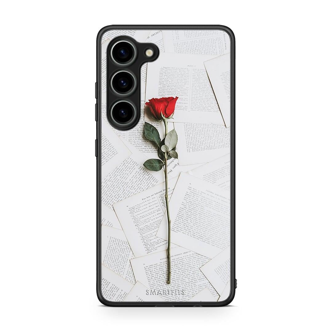 Θήκη Samsung Galaxy S23 Red Rose από τη Smartfits με σχέδιο στο πίσω μέρος και μαύρο περίβλημα | Samsung Galaxy S23 Red Rose Case with Colorful Back and Black Bezels