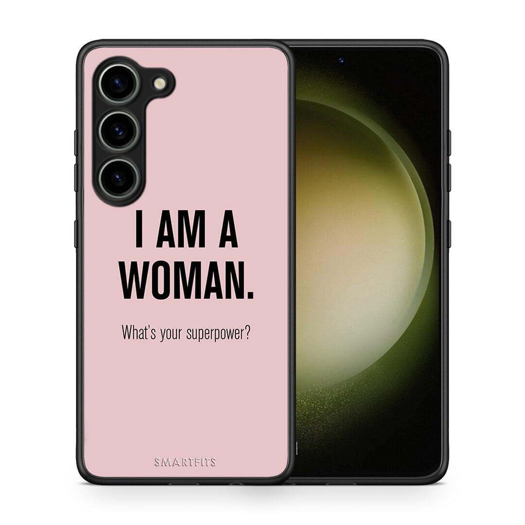 Θήκη Samsung Galaxy S23 Superpower Woman από τη Smartfits με σχέδιο στο πίσω μέρος και μαύρο περίβλημα | Samsung Galaxy S23 Superpower Woman Case with Colorful Back and Black Bezels