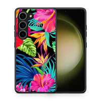 Thumbnail for Θήκη Samsung Galaxy S23 Tropical Flowers από τη Smartfits με σχέδιο στο πίσω μέρος και μαύρο περίβλημα | Samsung Galaxy S23 Tropical Flowers Case with Colorful Back and Black Bezels