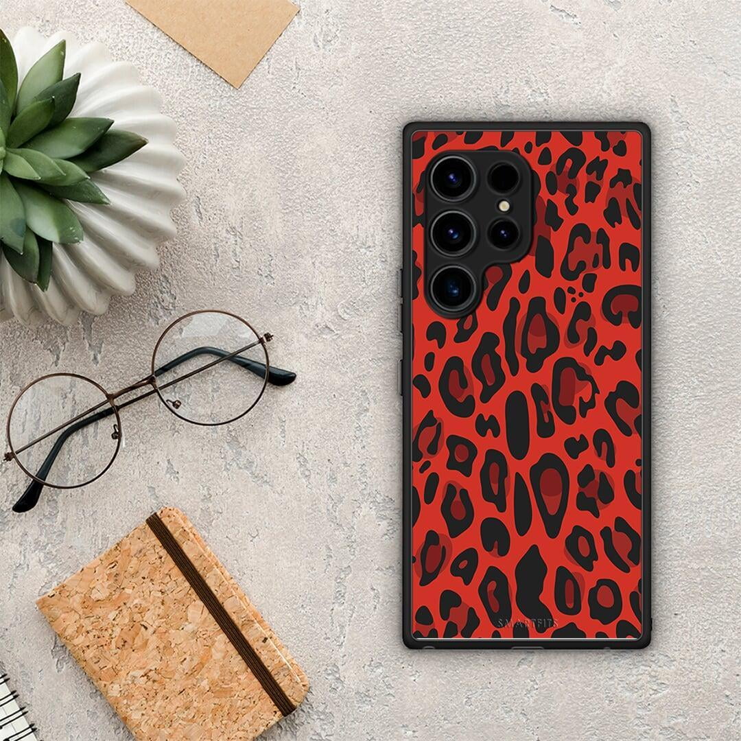 Θήκη Samsung Galaxy S23 Ultra Animal Red Leopard από τη Smartfits με σχέδιο στο πίσω μέρος και μαύρο περίβλημα | Samsung Galaxy S23 Ultra Animal Red Leopard Case with Colorful Back and Black Bezels