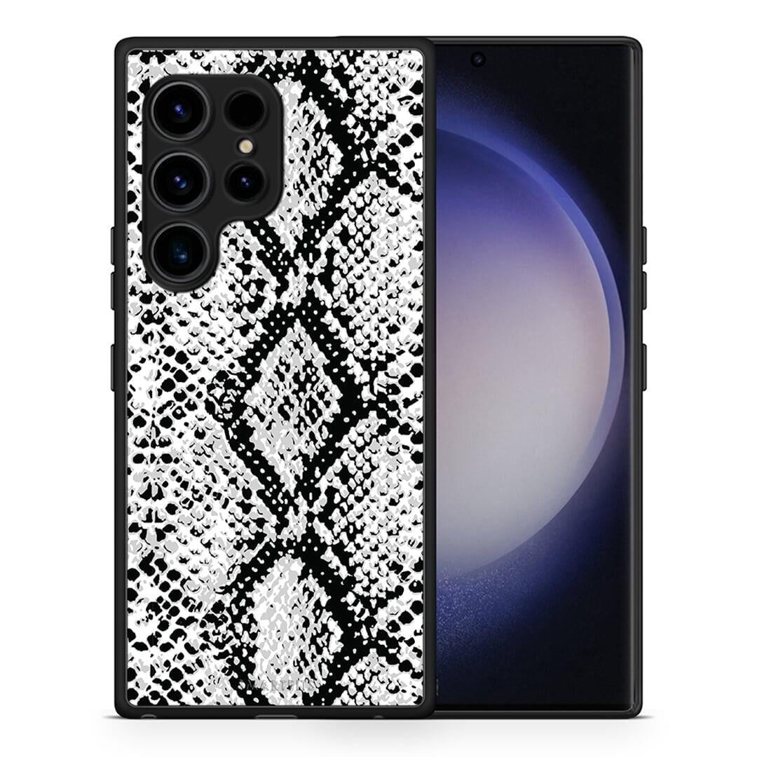 Θήκη Samsung Galaxy S23 Ultra Animal White Snake από τη Smartfits με σχέδιο στο πίσω μέρος και μαύρο περίβλημα | Samsung Galaxy S23 Ultra Animal White Snake Case with Colorful Back and Black Bezels