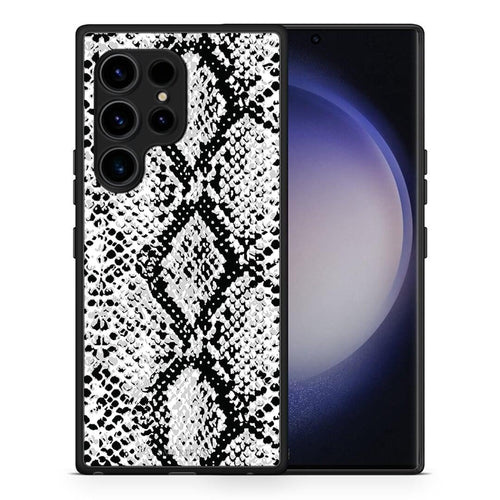 Θήκη Samsung Galaxy S23 Ultra Animal White Snake από τη Smartfits με σχέδιο στο πίσω μέρος και μαύρο περίβλημα | Samsung Galaxy S23 Ultra Animal White Snake Case with Colorful Back and Black Bezels