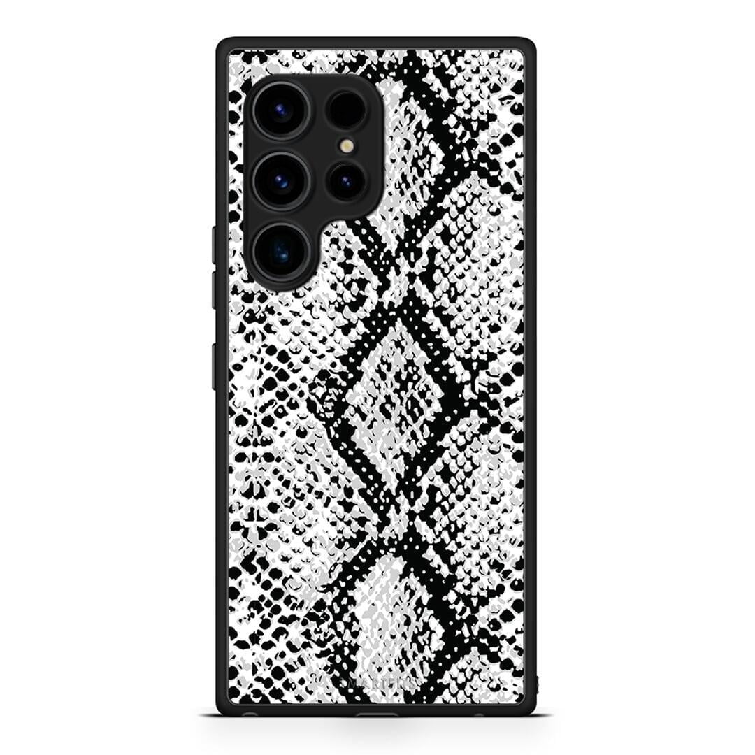 Θήκη Samsung Galaxy S23 Ultra Animal White Snake από τη Smartfits με σχέδιο στο πίσω μέρος και μαύρο περίβλημα | Samsung Galaxy S23 Ultra Animal White Snake Case with Colorful Back and Black Bezels