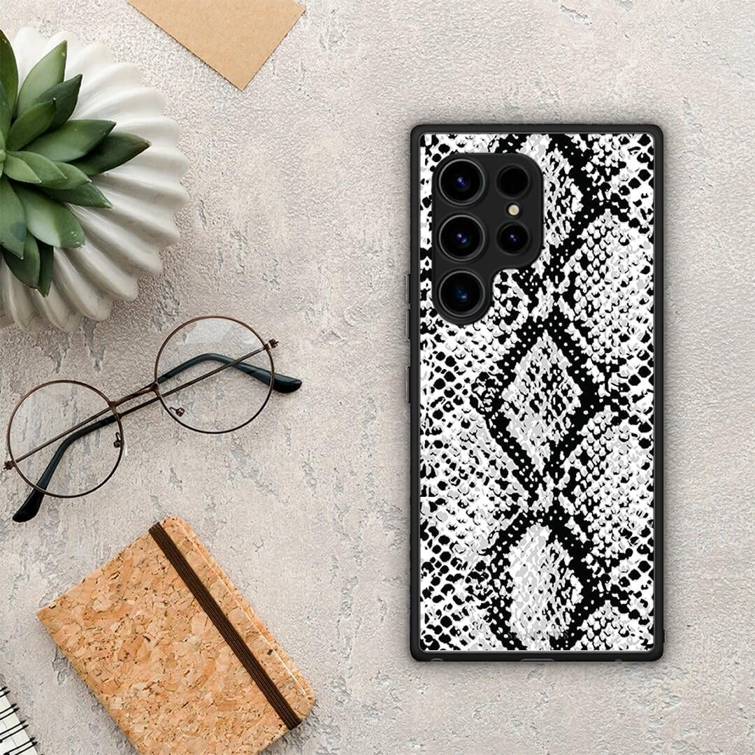 Θήκη Samsung Galaxy S23 Ultra Animal White Snake από τη Smartfits με σχέδιο στο πίσω μέρος και μαύρο περίβλημα | Samsung Galaxy S23 Ultra Animal White Snake Case with Colorful Back and Black Bezels