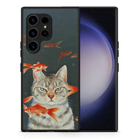 Thumbnail for Θήκη Samsung Galaxy S23 Ultra Cat Goldfish από τη Smartfits με σχέδιο στο πίσω μέρος και μαύρο περίβλημα | Samsung Galaxy S23 Ultra Cat Goldfish Case with Colorful Back and Black Bezels