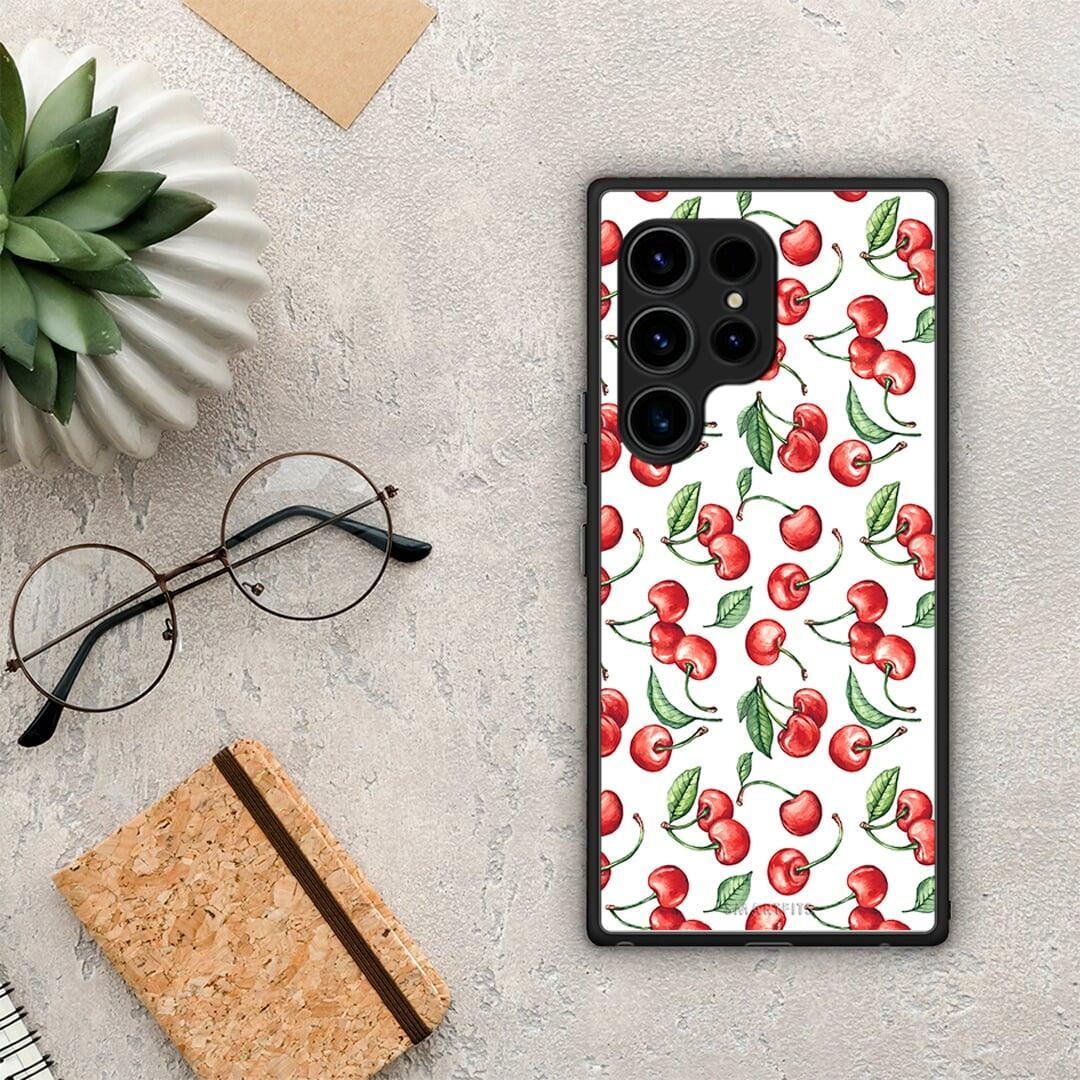 Θήκη Samsung Galaxy S23 Ultra Cherry Summer από τη Smartfits με σχέδιο στο πίσω μέρος και μαύρο περίβλημα | Samsung Galaxy S23 Ultra Cherry Summer Case with Colorful Back and Black Bezels