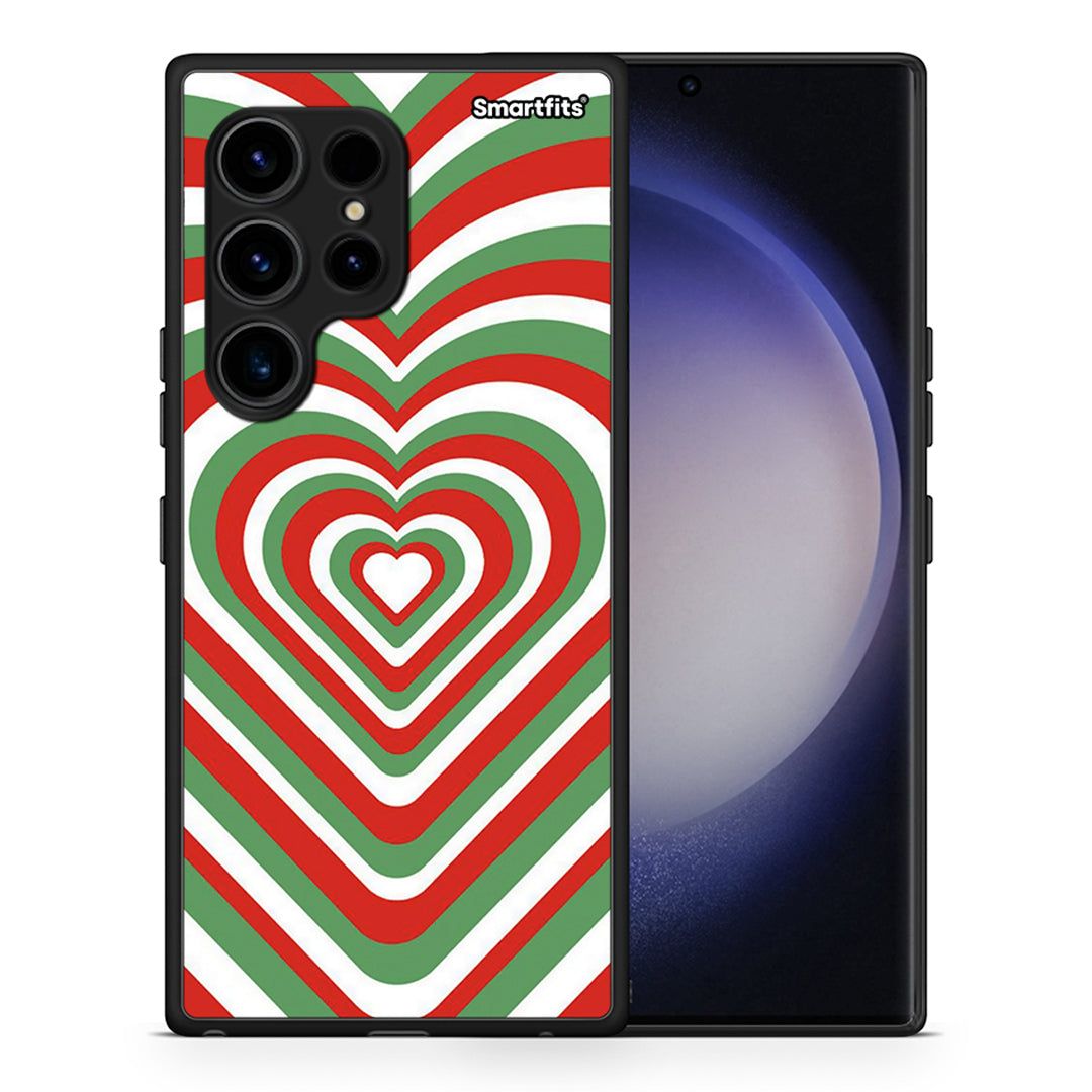 Θήκη Samsung Galaxy S23 Ultra Christmas Hearts από τη Smartfits με σχέδιο στο πίσω μέρος και μαύρο περίβλημα | Samsung Galaxy S23 Ultra Christmas Hearts Case with Colorful Back and Black Bezels