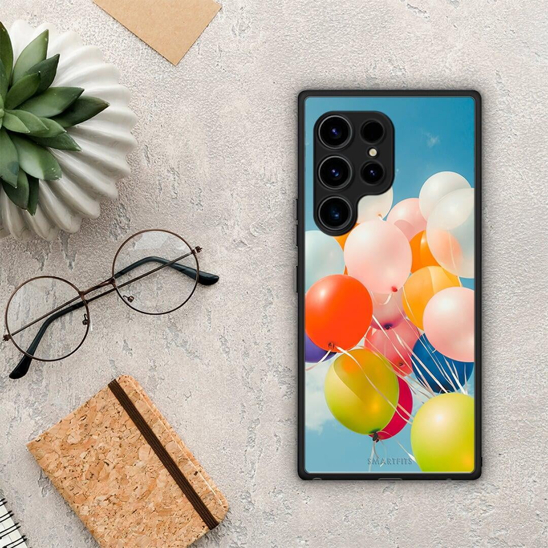 Θήκη Samsung Galaxy S23 Ultra Colorful Balloons από τη Smartfits με σχέδιο στο πίσω μέρος και μαύρο περίβλημα | Samsung Galaxy S23 Ultra Colorful Balloons Case with Colorful Back and Black Bezels