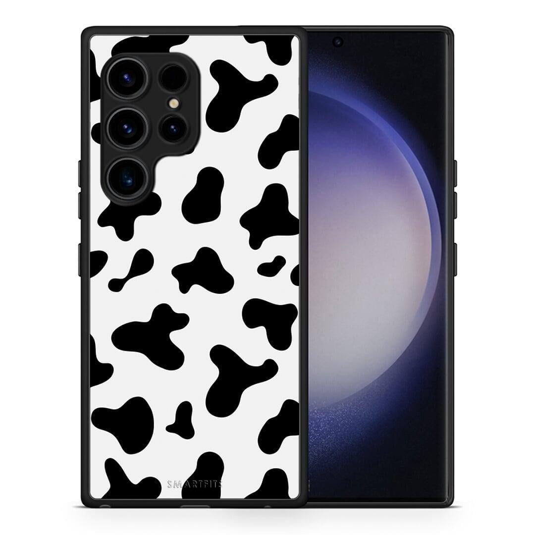 Θήκη Samsung Galaxy S23 Ultra Cow Print από τη Smartfits με σχέδιο στο πίσω μέρος και μαύρο περίβλημα | Samsung Galaxy S23 Ultra Cow Print Case with Colorful Back and Black Bezels