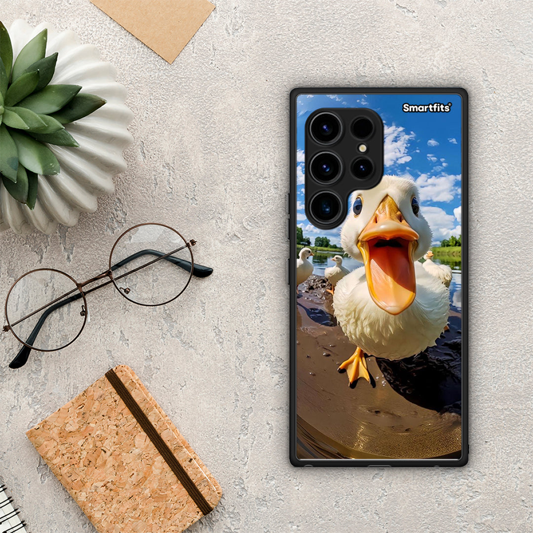 Θήκη Samsung Galaxy S23 Ultra Duck Face από τη Smartfits με σχέδιο στο πίσω μέρος και μαύρο περίβλημα | Samsung Galaxy S23 Ultra Duck Face Case with Colorful Back and Black Bezels