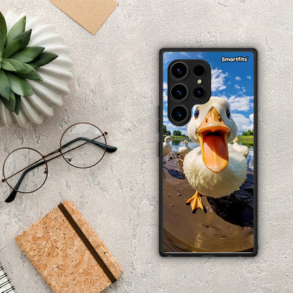 Θήκη Samsung Galaxy S23 Ultra Duck Face από τη Smartfits με σχέδιο στο πίσω μέρος και μαύρο περίβλημα | Samsung Galaxy S23 Ultra Duck Face Case with Colorful Back and Black Bezels