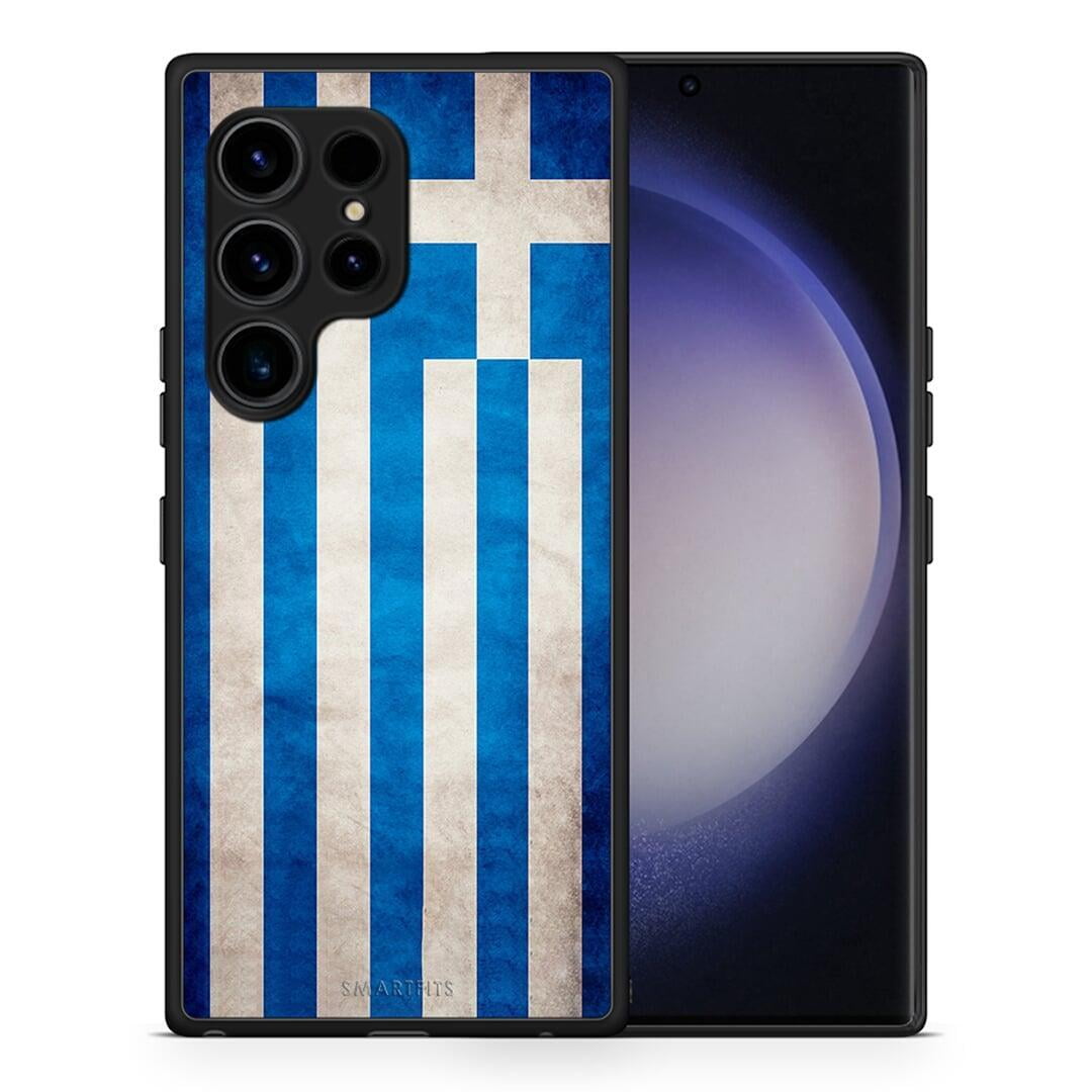 Θήκη Samsung Galaxy S23 Ultra Flag Greek από τη Smartfits με σχέδιο στο πίσω μέρος και μαύρο περίβλημα | Samsung Galaxy S23 Ultra Flag Greek Case with Colorful Back and Black Bezels