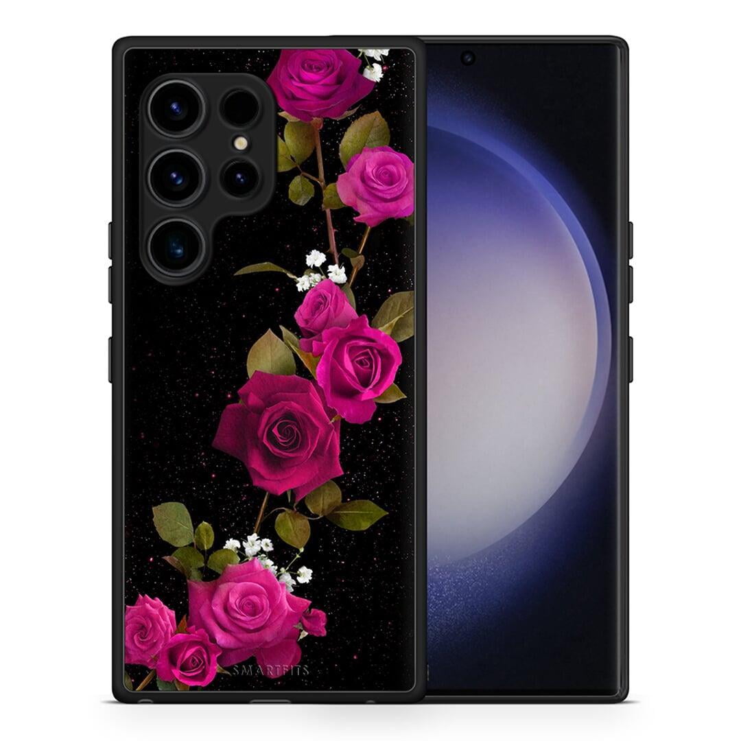 Θήκη Samsung Galaxy S23 Ultra Flower Red Roses από τη Smartfits με σχέδιο στο πίσω μέρος και μαύρο περίβλημα | Samsung Galaxy S23 Ultra Flower Red Roses Case with Colorful Back and Black Bezels