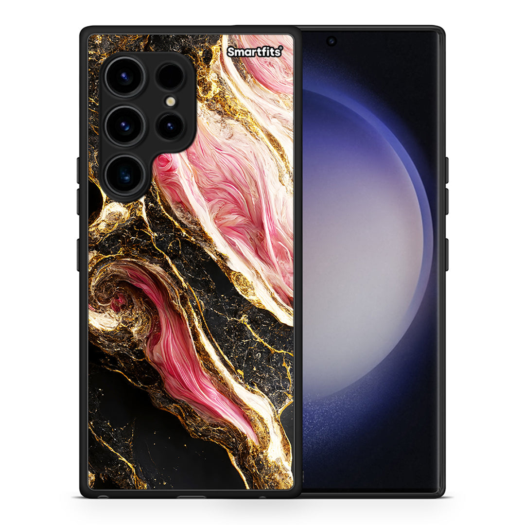 Θήκη Samsung Galaxy S23 Ultra Glamorous Pink Marble από τη Smartfits με σχέδιο στο πίσω μέρος και μαύρο περίβλημα | Samsung Galaxy S23 Ultra Glamorous Pink Marble Case with Colorful Back and Black Bezels