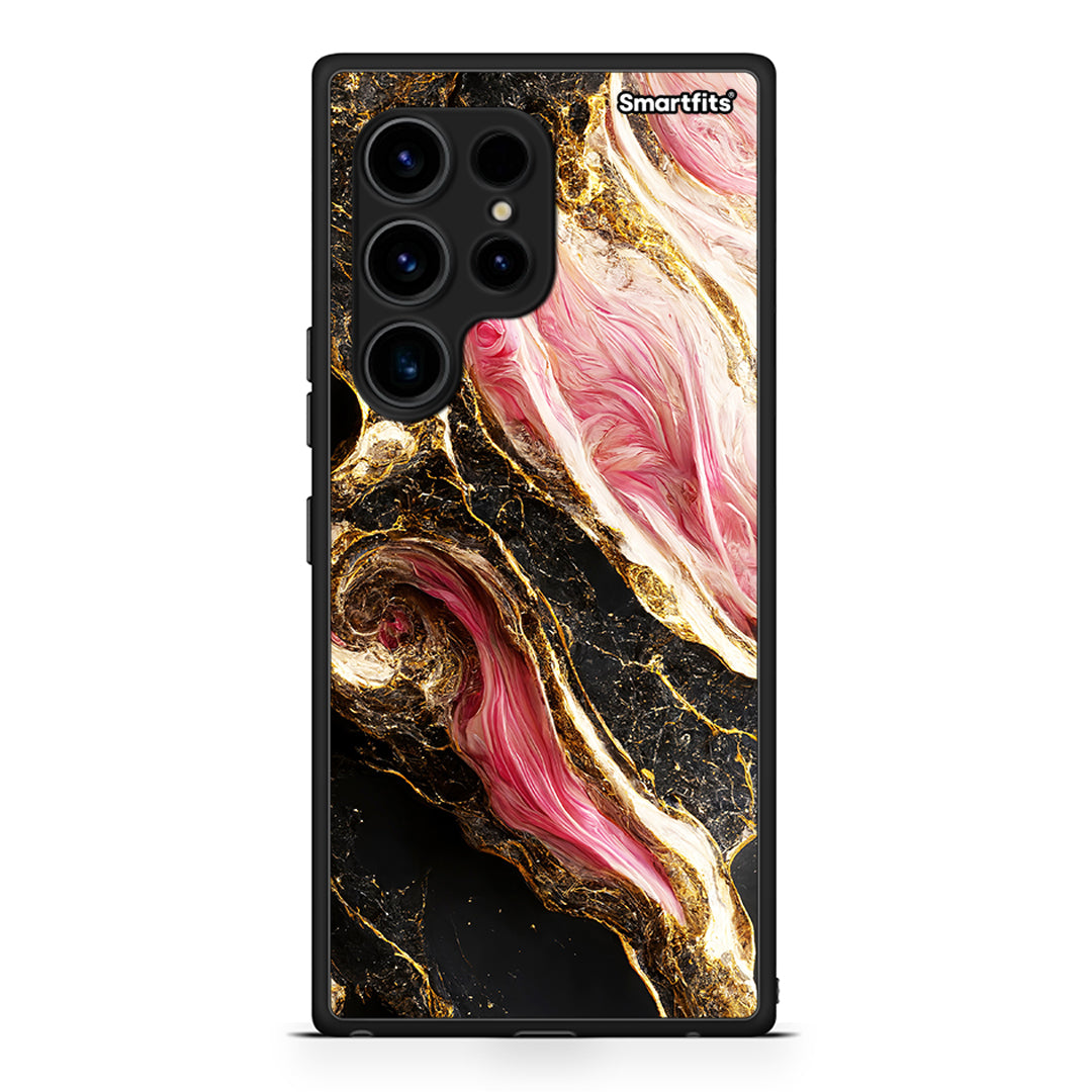 Θήκη Samsung Galaxy S23 Ultra Glamorous Pink Marble από τη Smartfits με σχέδιο στο πίσω μέρος και μαύρο περίβλημα | Samsung Galaxy S23 Ultra Glamorous Pink Marble Case with Colorful Back and Black Bezels