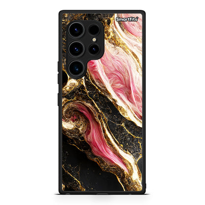 Θήκη Samsung Galaxy S23 Ultra Glamorous Pink Marble από τη Smartfits με σχέδιο στο πίσω μέρος και μαύρο περίβλημα | Samsung Galaxy S23 Ultra Glamorous Pink Marble Case with Colorful Back and Black Bezels