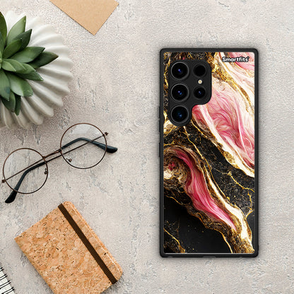 Θήκη Samsung Galaxy S23 Ultra Glamorous Pink Marble από τη Smartfits με σχέδιο στο πίσω μέρος και μαύρο περίβλημα | Samsung Galaxy S23 Ultra Glamorous Pink Marble Case with Colorful Back and Black Bezels