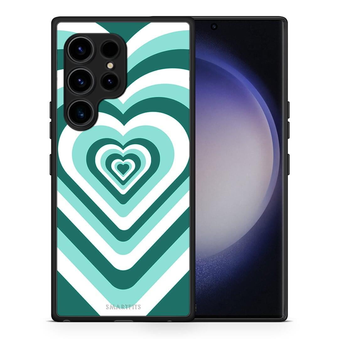 Θήκη Samsung Galaxy S23 Ultra Green Hearts από τη Smartfits με σχέδιο στο πίσω μέρος και μαύρο περίβλημα | Samsung Galaxy S23 Ultra Green Hearts Case with Colorful Back and Black Bezels